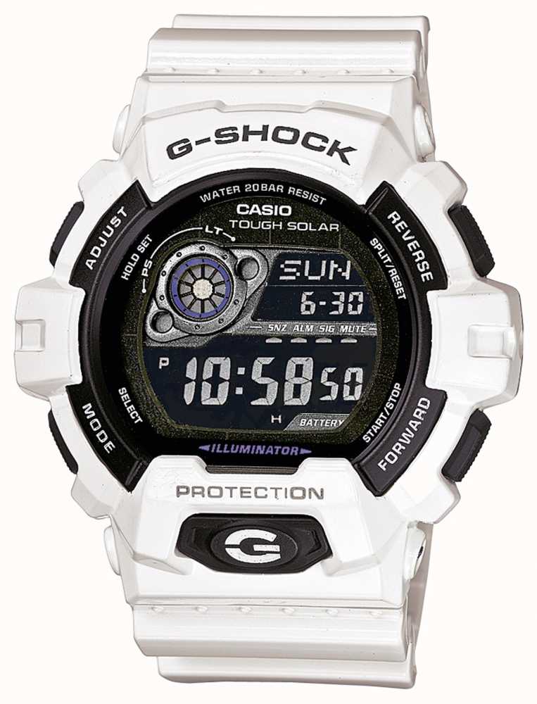 casio mens white resin solar powered watch