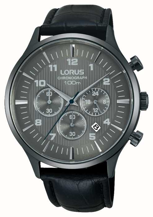 lorus mens black leather strap black dial