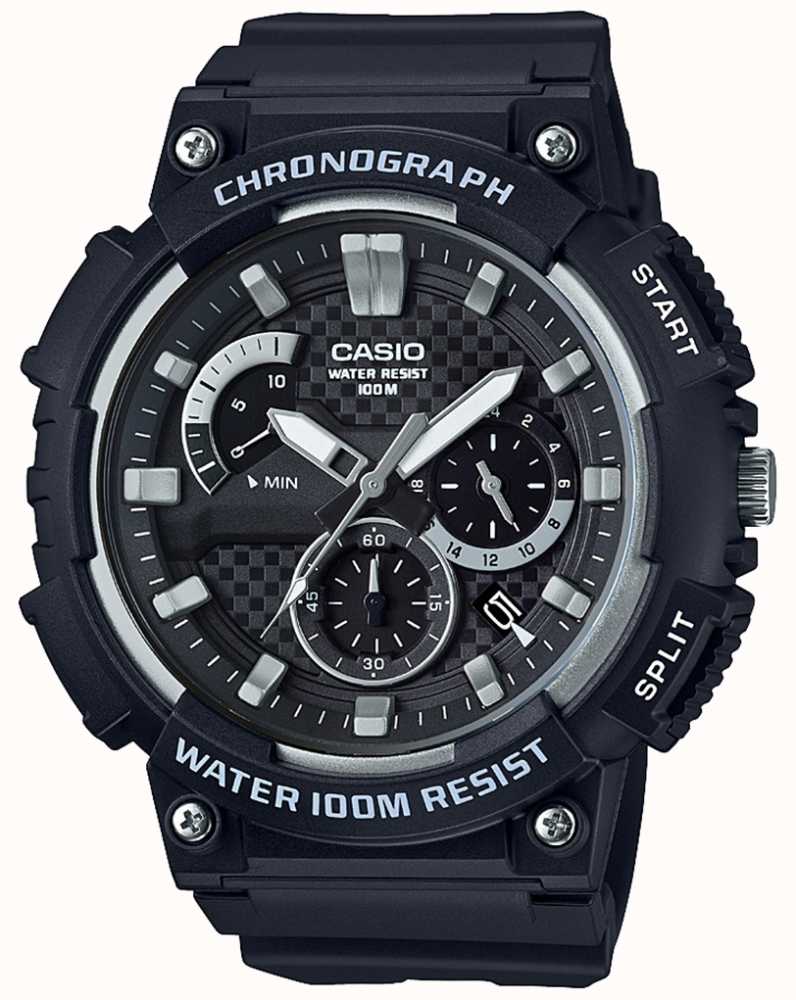 casio chronograph black resin case black resin strap date