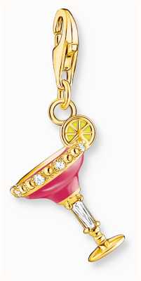 Thomas Sabo Red Cocktail Glass Charm | Gold Plated Sterling Silver | Enamel and Crystal 1931-565-9