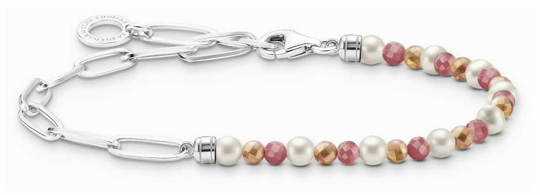 Thomas Sabo Beaded Bracelet | Sterling Silver | Jasper and Freshwater Pearl A2099-350-7-L17