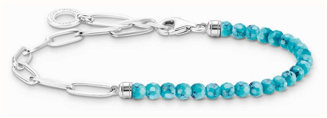 Thomas Sabo Beaded Bracelet | Sterling Silver | Imitation Turquoise | 14cm A2099-404-17-L14