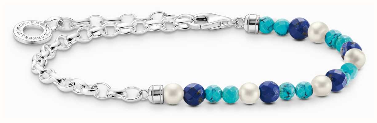Thomas Sabo Beaded Bracelet | Sterling Silver | Blue and Pearls | 17cm A2100-056-7-L17