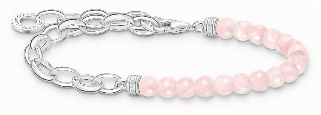 Thomas Sabo Sterling Silver Bracelet | Rose Quartz Beads | Charm Bracelet | 19cm A2098-034-9-L19