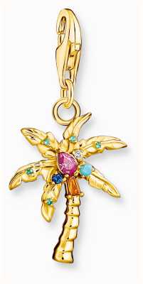 Thomas Sabo Palm Tree Charm Pendant | Gold-Plated Sterling Silver | Multicoloured Crystals 1934-488-7