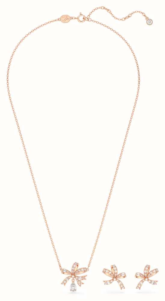 Swarovski Volta Bow Necklace And Earrings Set | Rose Gold-Tone