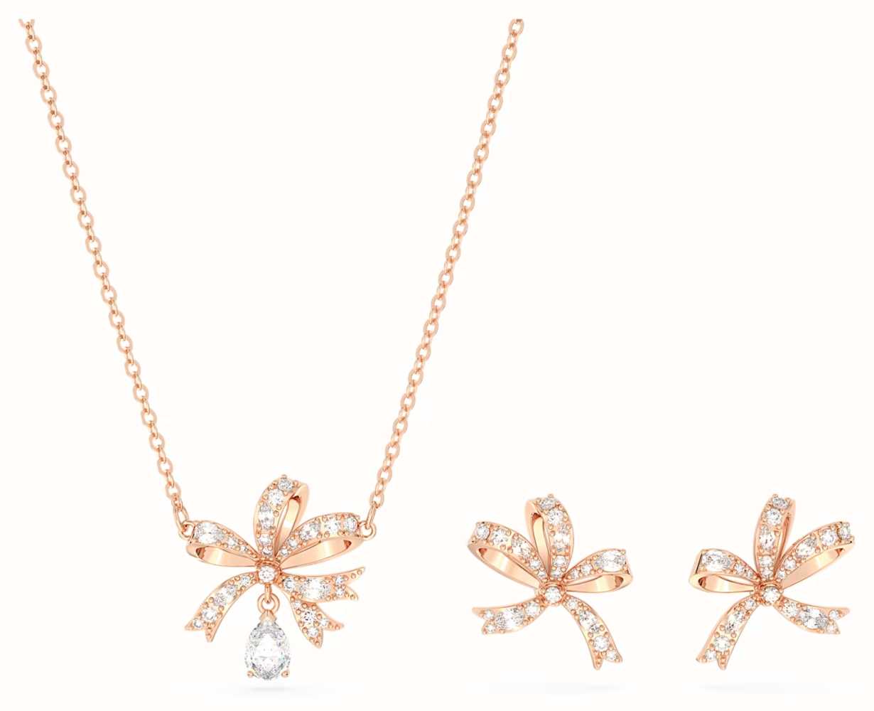 Swarovski Volta Bow Necklace And Earrings Set | Rose Gold-Tone