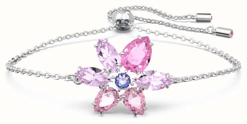 Swarovski Gema Flower Bracelet | Rhodium Plated | Pink Crystals 5658396