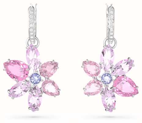 Swarovski Gema Drop Earrings | Rhodium Plated | Pink Crystals 5658397