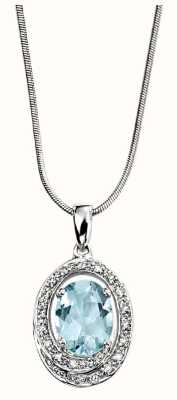 Elements Gold 9ct White Gold Art Deco Oval Diamond and Aquamarine Swirl Pendant Only GP637T