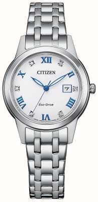 Citizen Women's Silhouette Crystal Eco-Drive White Dial Stainless Steel Bracelet FE1240-81A