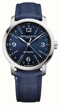 Baume & Mercier Classima Automatic Dual-Time GMT (42mm) Blue Sun-Satin Dial / Blue Hollang & Sherry Fabric Strap M0A10734