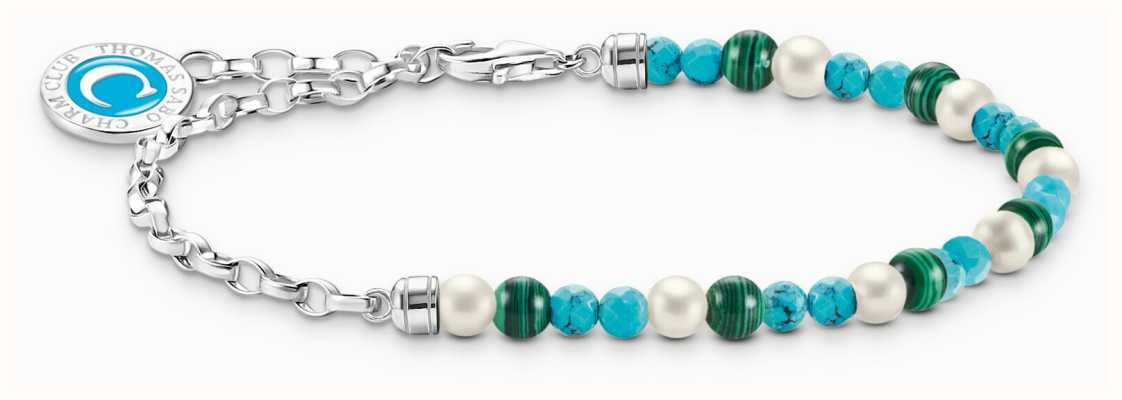 Thomas Sabo Charm Bracelet Sterling Silver Green and White Beads 13cm A2130-158-7-L13V