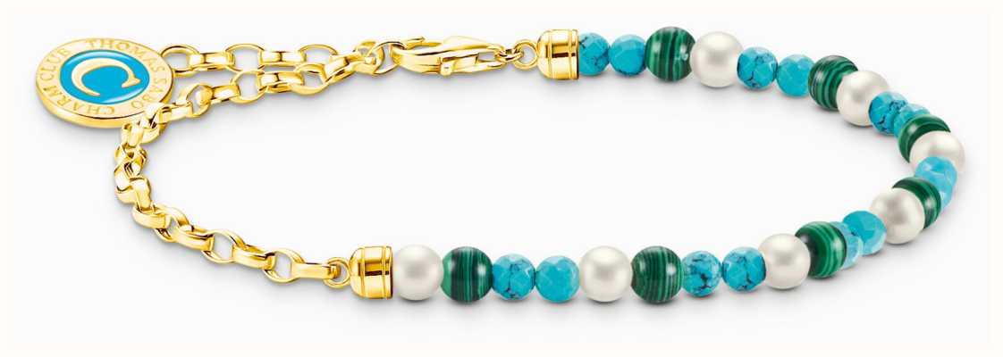 Thomas Sabo Charm Bracelet Gold-Plated Sterling Silver Green and White Beads 15cm A2130-140-7-L15V