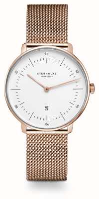 STERNGLAS Naos XS (33mm) White Dial / Rose Gold Milanese Stainless Steel Bracelet S01-ND13-MI09