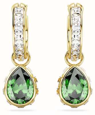 Swarovski Stilla Drop Hoop Earrings Gold-Tone Plated Green and White Crystal 5662922