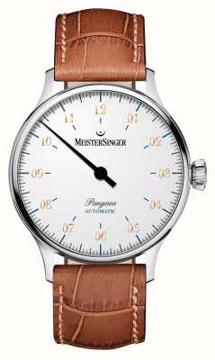 MeisterSinger Pangaea Automatic (40mm) White Dial / Brown Leather Strap PM9901G
