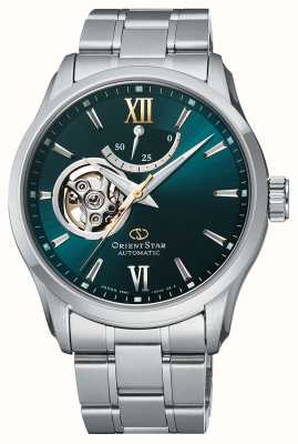 Orient Star Contemporary Open Heart Mechanical (39mm) Turquoise Dial / Stainless Steel EX-DISPLAY RE-AT0002E00B EX-DISPLAY