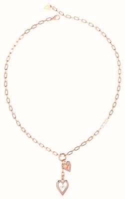 Guess Women's Love Me Tender Rhodium and Rose Gold Plated Double Heart Paperlink Necklace 16-18" UBN03234RHRG