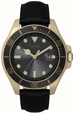 Timex Men's Harborside Coast (43mm) Black Dial / Black Leather Strap TW2V42200