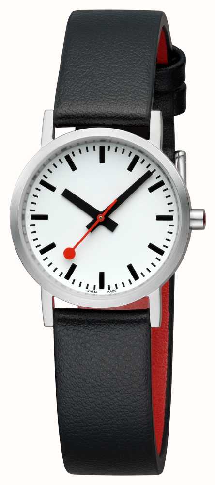 Mondaine Classic (30mm) White Dial / Black Vegan Grape Leather 