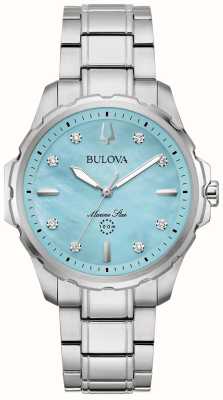 Bulova Marine Star Diamond Quartz (36mm) Blue Mother-of-Pearl Dial / Stainless Steel Bracelet 96P248