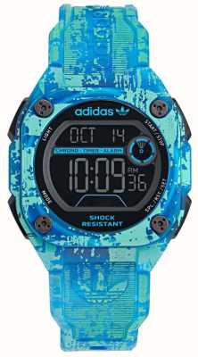 Adidas CITY TECH TWO GRFX (45mm) Digital Dial / Blue Patterned Plastic Strap AOST24077