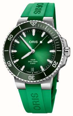 ORIS Aquis Date Calibre 400 Automatic (43.5mm) Green Dial / Green Rubber Strap 01 400 7790 4157-07 4 23 47EB