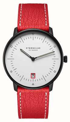 STERNGLAS Naos Edition Bauhaus III (38mm) White Dial / Red Capra Leather Strap S01-NAB15-CA02