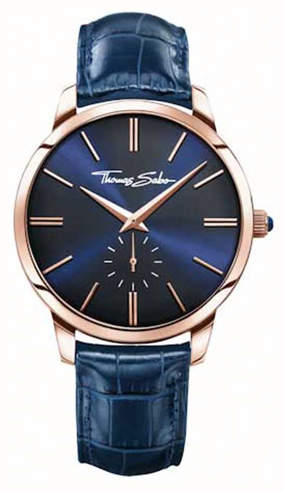 thomas sabo mens blue leather strap blue dial