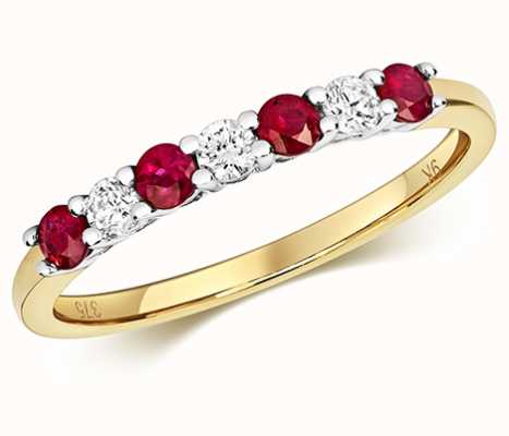 James Moore TH 9k Yellow Gold Diamond and Ruby Claw Set Eternity Ring RD438R