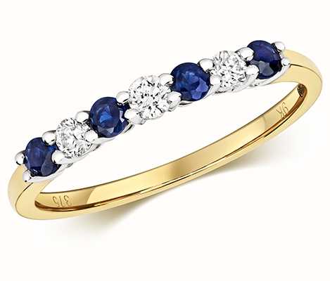 James Moore TH 9k Yellow Gold Diamond and Sapphire Claw Set Eternity Ring RD438S