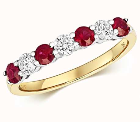 James Moore TH 9k Yellow Gold Diamond and Ruby Claw Set Eternity Ring RD439R