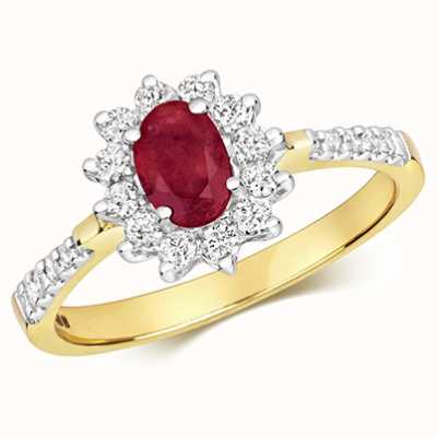 James Moore TH 9k Yellow Gold Diamond Ruby Oval Cluster Ring RD502R