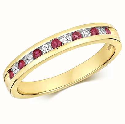 James Moore TH 9k Yellow Gold Half Diamond Ruby Eternity Ring RD582R