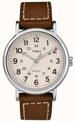 Timex Men's Weekender Brown Leather Strap White Dial TW2R42400