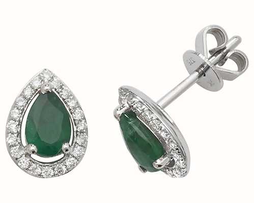 James Moore TH 9k White Gold Teardrop Diamond Emerald Halo Stud Earrings ED248WE