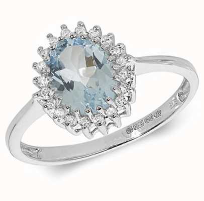 James Moore TH 9ct White Gold Diamond And Oval Aqua Ring RD298WAQ
