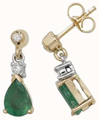 James Moore TH 9k Yellow Gold Emerald Diamond Drop Earrings ED245E