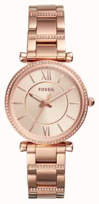 Fossil Women's Carlie | Rose Gold Dial | Crystal Set | Rose Gold Stainless Steel Bracelet ES4301