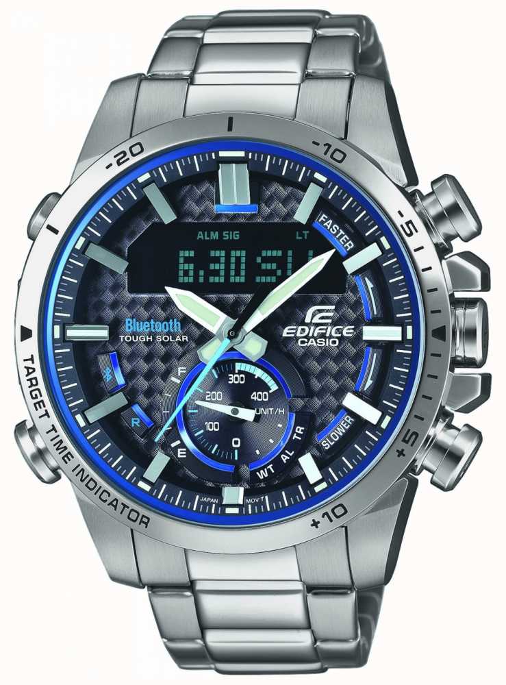 Casio Edifice Bluetooth Lap Timer Stainless Steel Blue Accents ECB-800D-1AEF
