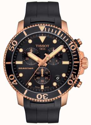 Tissot Men's Seastar 1000 Quartz Chronograph Black/Gold/Rubber Strap T1204173705100