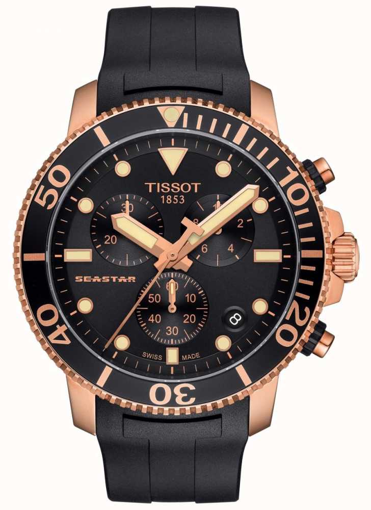 Tissot Men s Seastar 1000 Quartz Chronograph Black Gold Rubber