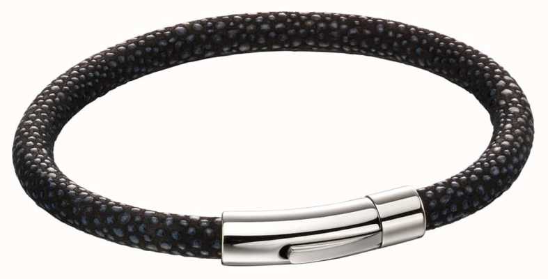 Fred Bennett Men's Black Leather Bracelet with Blue Texture & Steel Clasp B5136