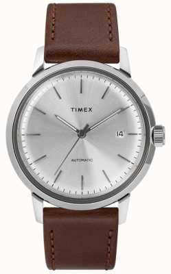 Timex Men's Automatic Brown Leather Strap Silver Dial TW2T22700