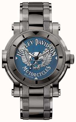 Harley Davidson Men's For Him | Black Stainless Steel Bracelet | Blue Dial 78A117