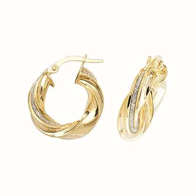 James Moore TH 9k Yellow Gold Twist Hoop Earrings 10 mm ER1050-10