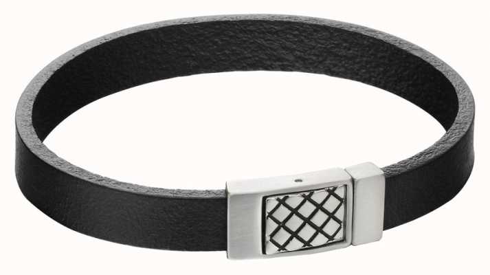 Fred Bennett Men's Criss Cross Steel Clasp Black Leather Bracelet B5164