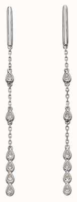 Elements Gold 9k White Gold  Diamond Teardrop Chain Earrings GE2192
