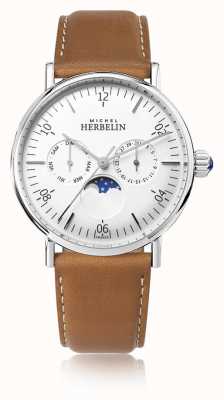 Herbelin Montre Inspiration Moonphase Brown Leather Strap White Dial 12747/AP11GO